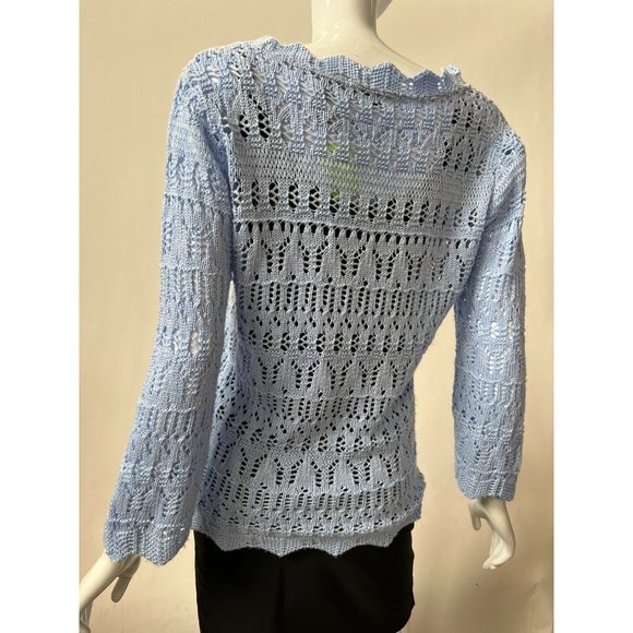 White Stag Knit Sweater Size 10 Love You Blue Acrylic Open Weave - Picture 8 of 16